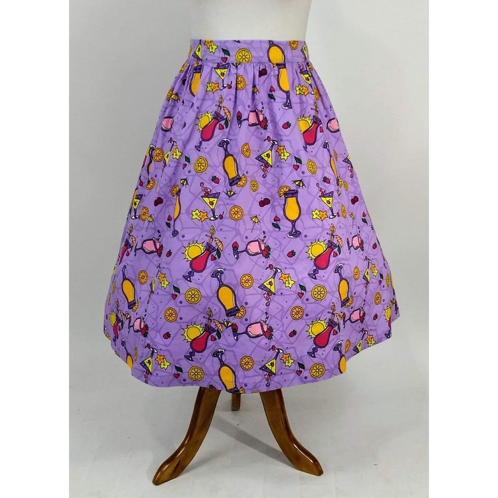 Lindy Bop Purple Summer Cocktails Skirt - Picture 3 of 8